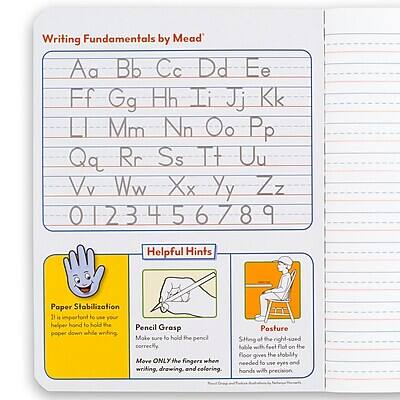 Writing Fundamentals by Mead

Aa Bb Cc Dd Ee  
Ff Gg Hh Ii Jj Kk  
Ll Mm Nn Oo Pp  
Qq Rr Ss Tt Uu  
Vv Ww Xx Yy Zz  
0 1 2 3 4 5 6 7 8 9

Helpful Hints

Paper Stabilization  
It is important to use your helper hand to hold the paper down while writing.

Pencil Grasp  
Make sure to hold the pencil correctly. Move ONLY the fingers when writing, drawing, and coloring.

Posture  
Sitting of the right-sided table with feet flat on the floor gives the stability needed to use eyes and hands with precision.