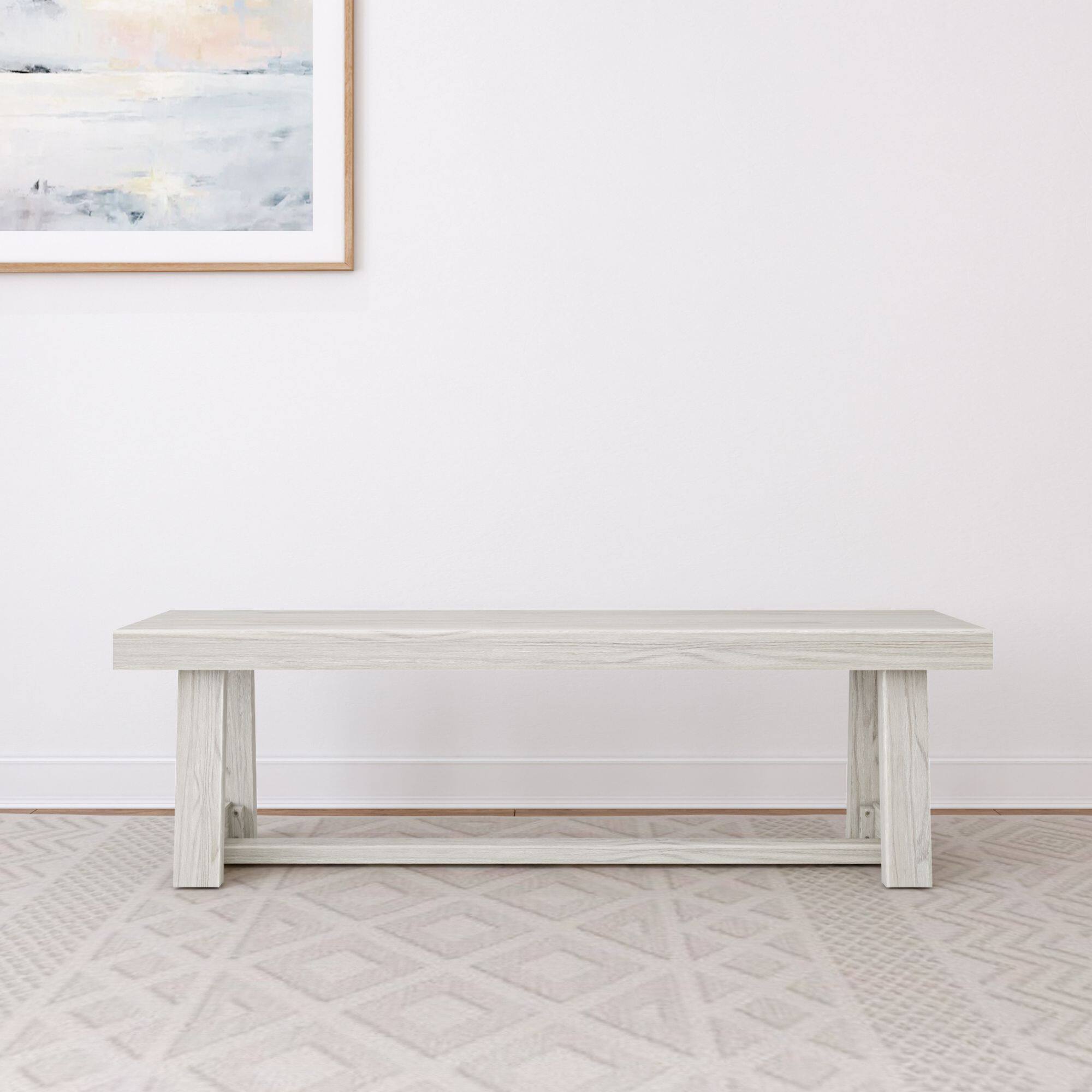 Alt View 1. Plank+Beam - Classic Dining Room Bench (60in / 1520mm), White Sand Wirebrush - White Sand Wirebrush.