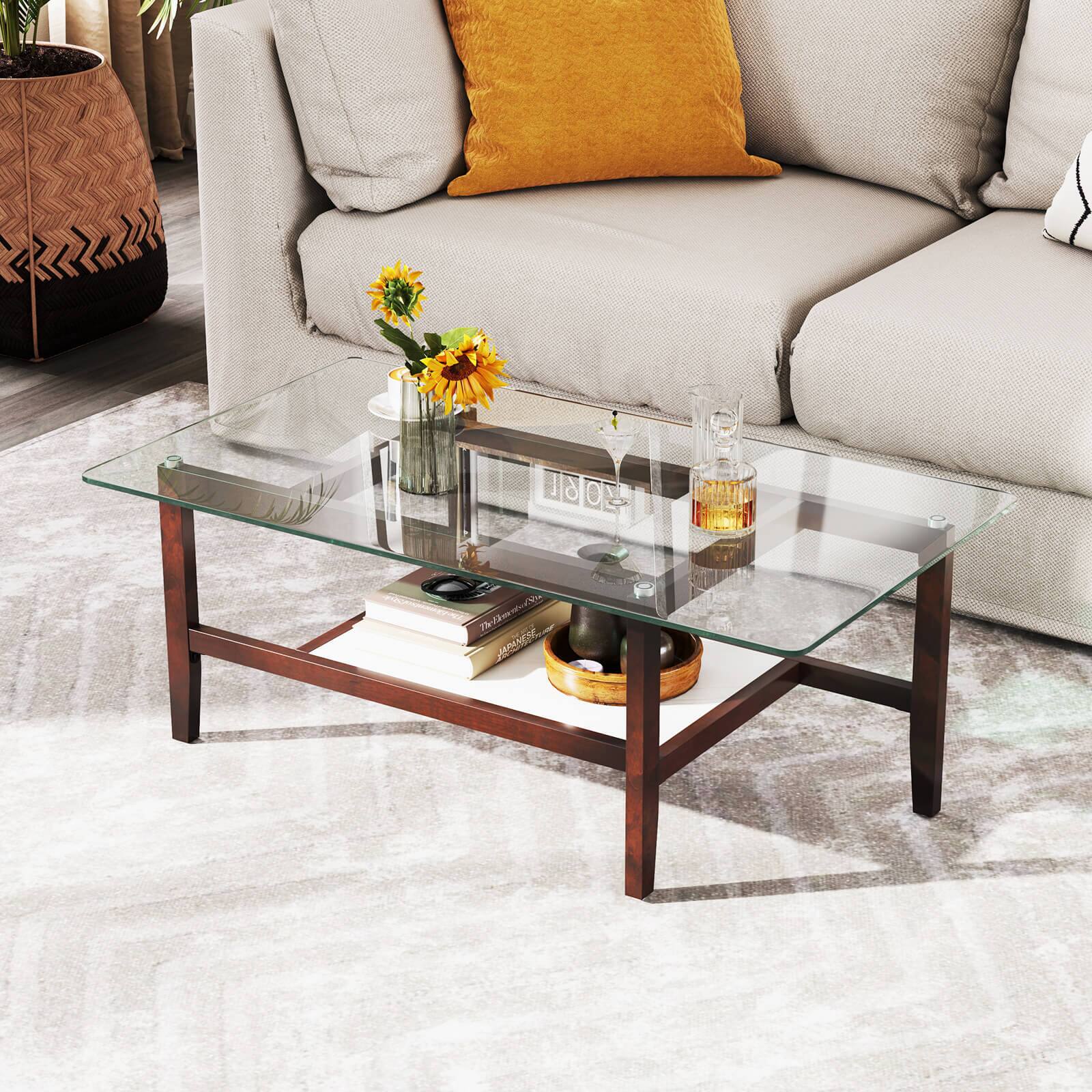 Alt View 4. Costway - Costway 24" Square Side Table with Extra Storage Shelf Home for Living Room Study Office - Transparent,Brown.