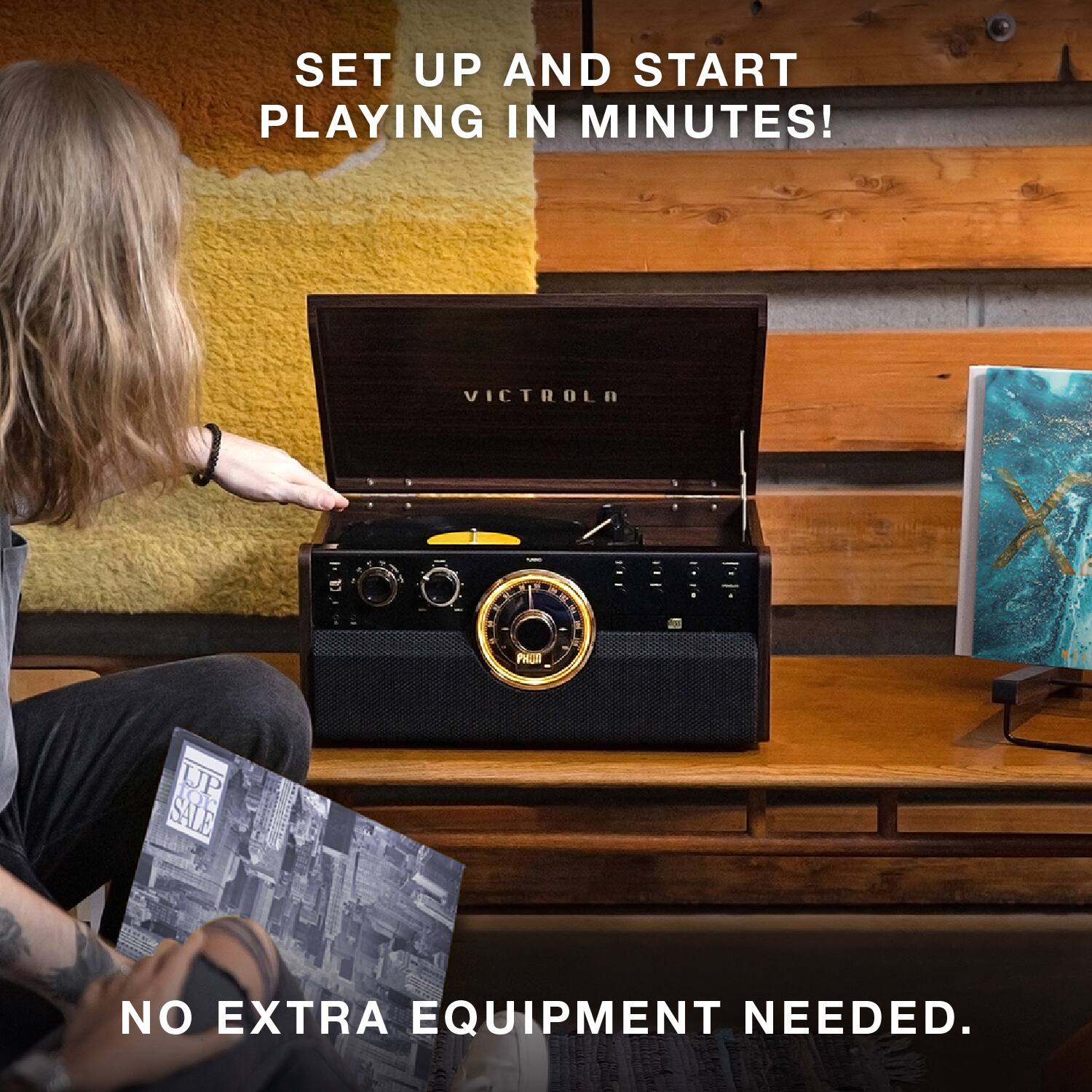 SET UP AND START PLAYING IN MINUTES!  
VICTROLA PRO IQC UP SALE  
NO EXTRA EQUIPMENT NEEDED.  
NO EXTRA EQUIPMENT NEEDED.