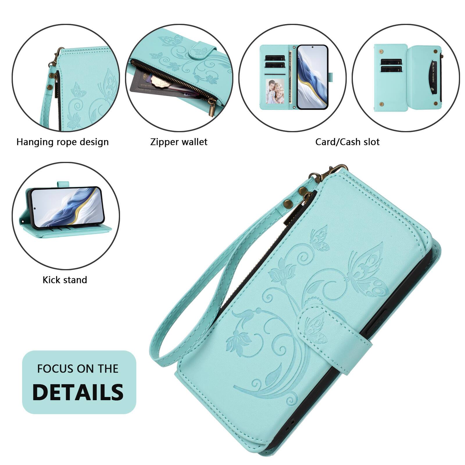- Hanging rope design
- Zipper wallet
- Card/Cash slot
- Kick stand
- FOCUS ON THE DETAILS