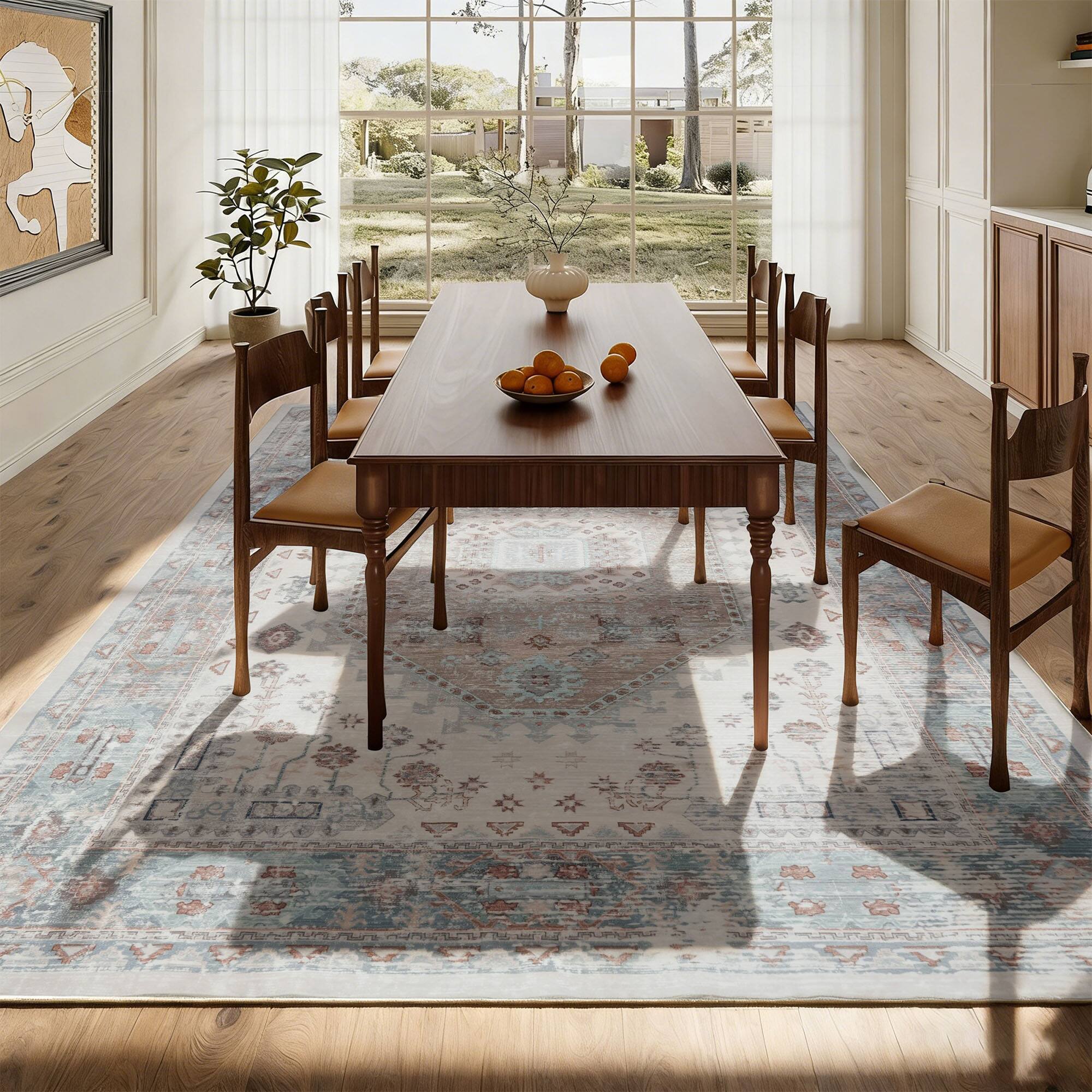 Back. RYHNUYNE - Washable Rugs 8x10 Area Rugs for Living Room, Stain Resistant Thin Carpe, Turquoise Soft Rugs for Nursery Home Office - Turquoise.