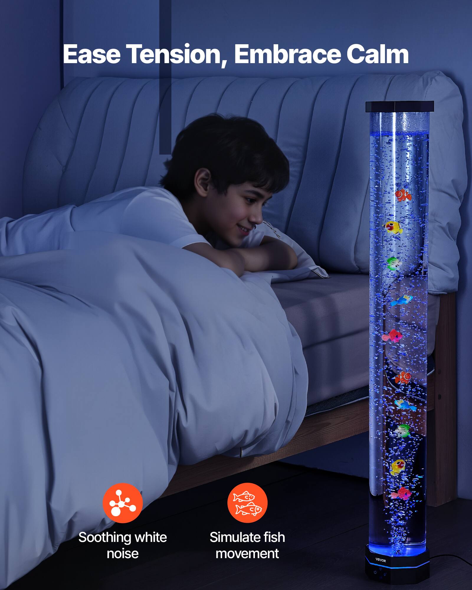 VEVOR Sensory Bubble Tube Lamp, 3.3 ft Bubble Fish Tube, Sensory