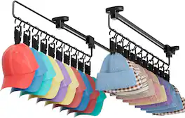Fairpeak - 2 Pack Hanging Hat Storage Rack with 20 Clips, Closet Rods Sliding Hat Organizer for Baseball Caps, Beanies, Sun Hats - Black