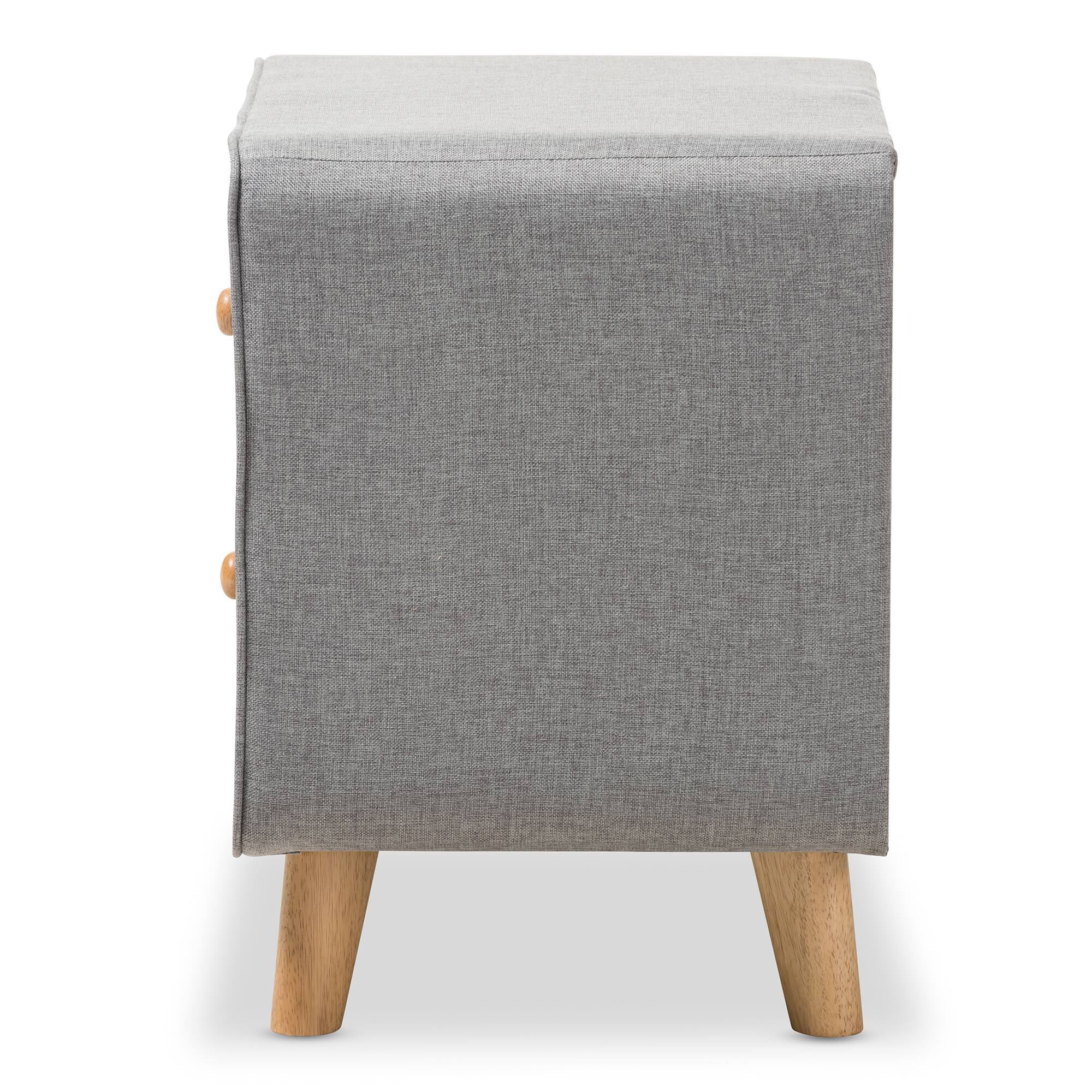 Left. Baxton Studio - Jonesy Mid-Century Fabric Upholstered 2-Drawer Nightstand - Grey.