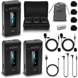 MOVO - WMX-2-DUO Dual Wireless Lavalier Microphone System with Charging Case for Cameras