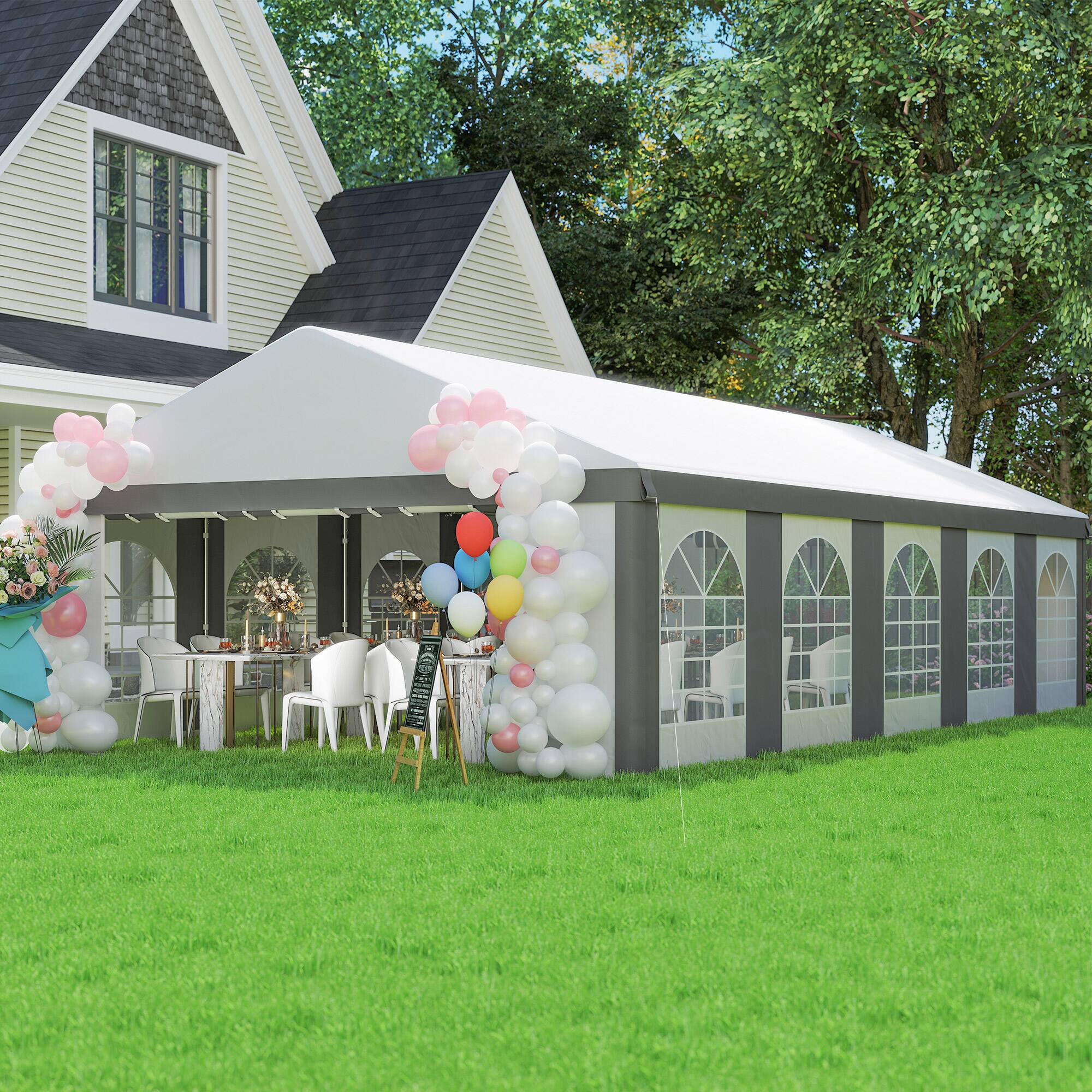 Alt View 7. Outsunny - 16 x 32 ft Heavy Duty Party Tent Outdoor Gazebo Wedding Tent Event Shelter Carport BBQ - White and Gray.