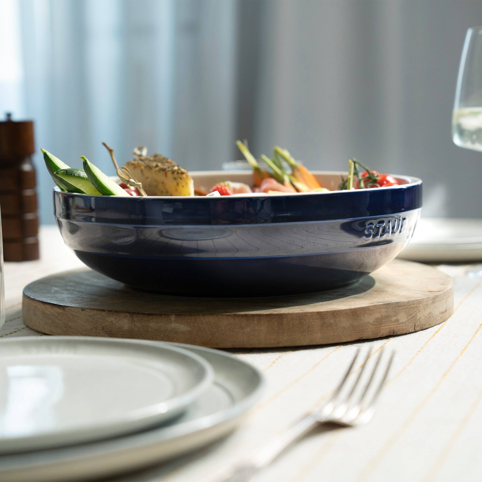 Alt View 2. Staub - Staub Ceramic 11.5-inch Shallow Serving Bowl - Dark Blue - Dark Blue.