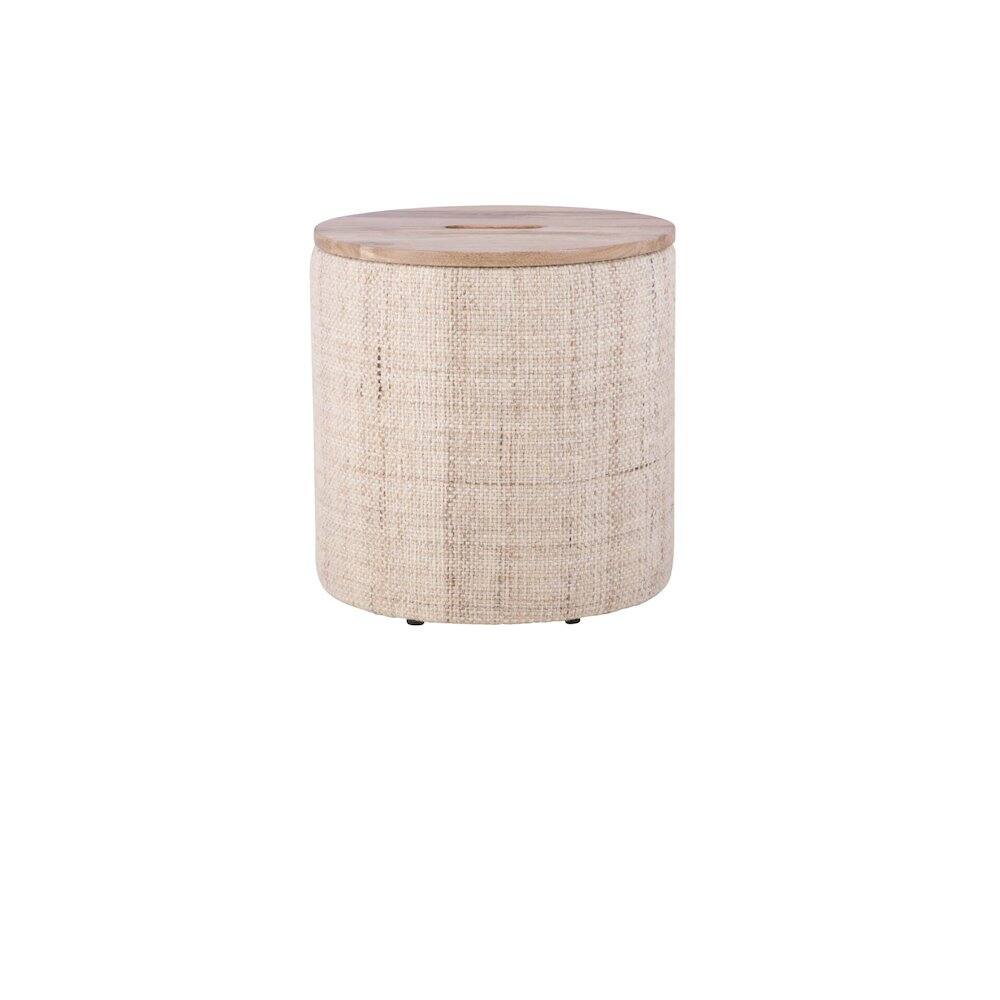 Front. Carolina Chair & Table - Handwoven Nereus Wood Top Storage Ottoman - Beige.