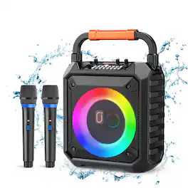 PRIMEPLUS - 20W Portable Karaoke Machine with 2 UHF Wireless Microphones, 6.5" Subwoofer, 72H Playtime, TF/USB/AUX/Instrument Input