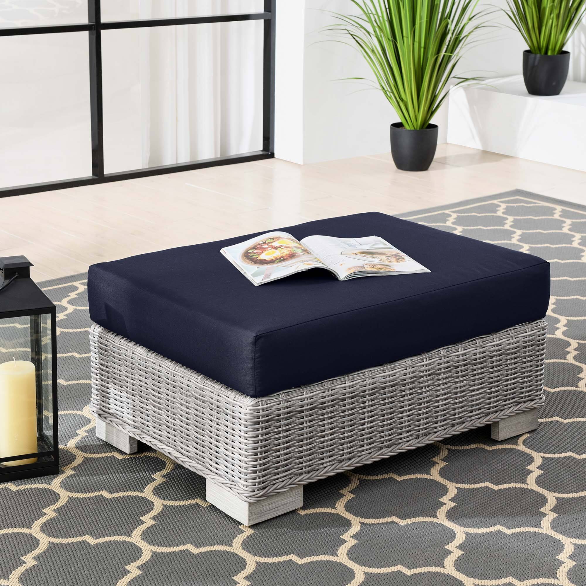 Front. Modway - Conway Outdoor Patio Wicker Rattan Ottoman by Modway - Light Gray Navy.