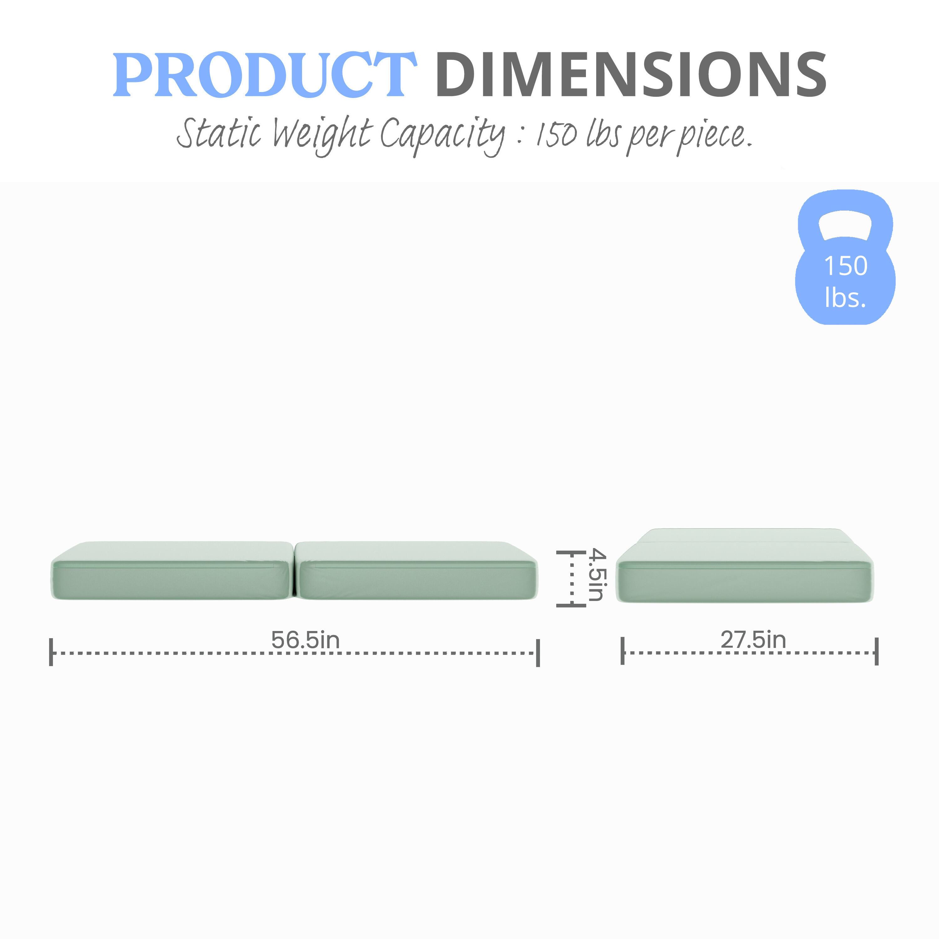 PRODUCT DIMENSIONS  
Static Weight Capacity: 150 lbs per piece.  
150 lbs.  
56.5in x 4.5in x 27.5in