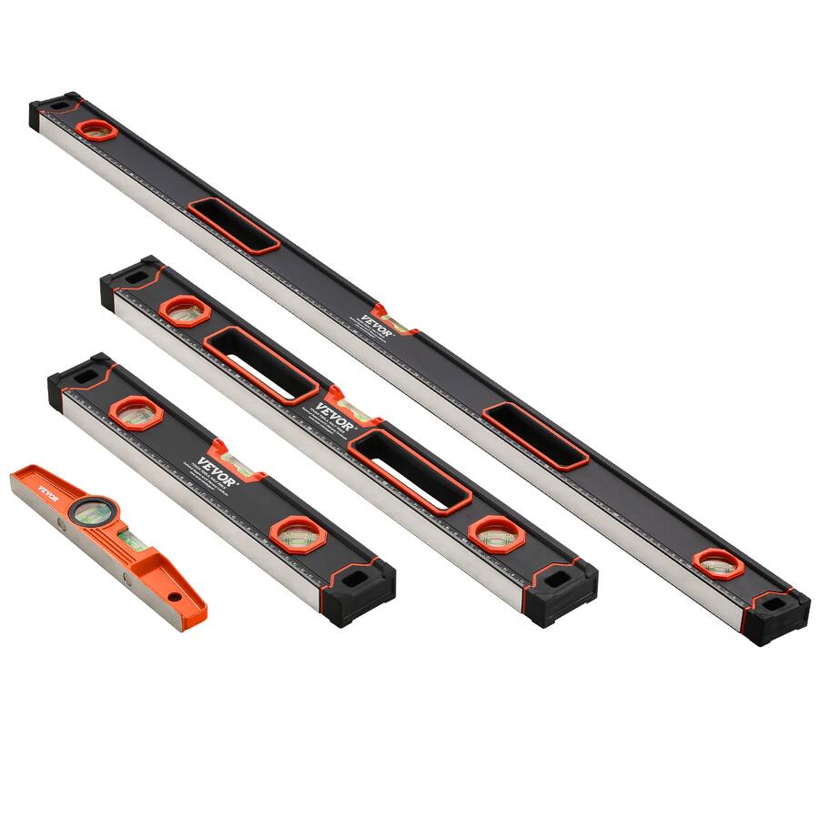Vwr Fluorescent Ruler VEVOR 4 Piece Torpedo Level, 48/24/16/10 Inch All Magnetic Levels Set ...