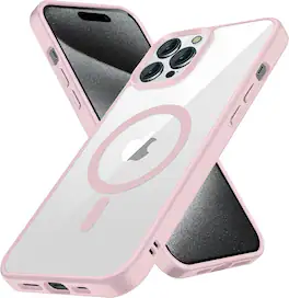Entronix - Magnetic Case for iPhone 14 Pro Max - Clear Back Soft Matte Frame - Pink