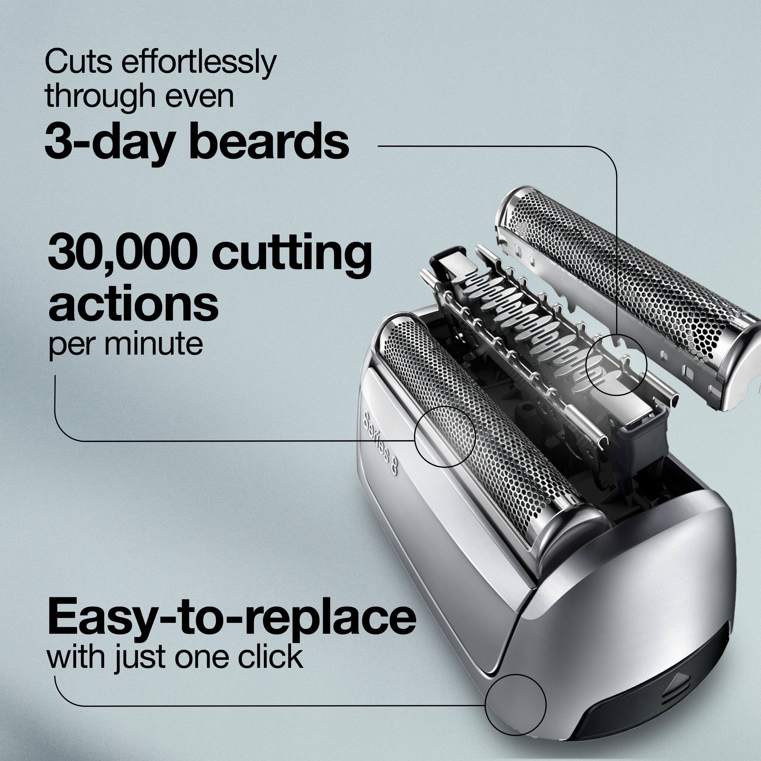 Cuts effortlessly through even 3-day beards

30,000 cutting actions per minute

Easy-to-replace with just one click