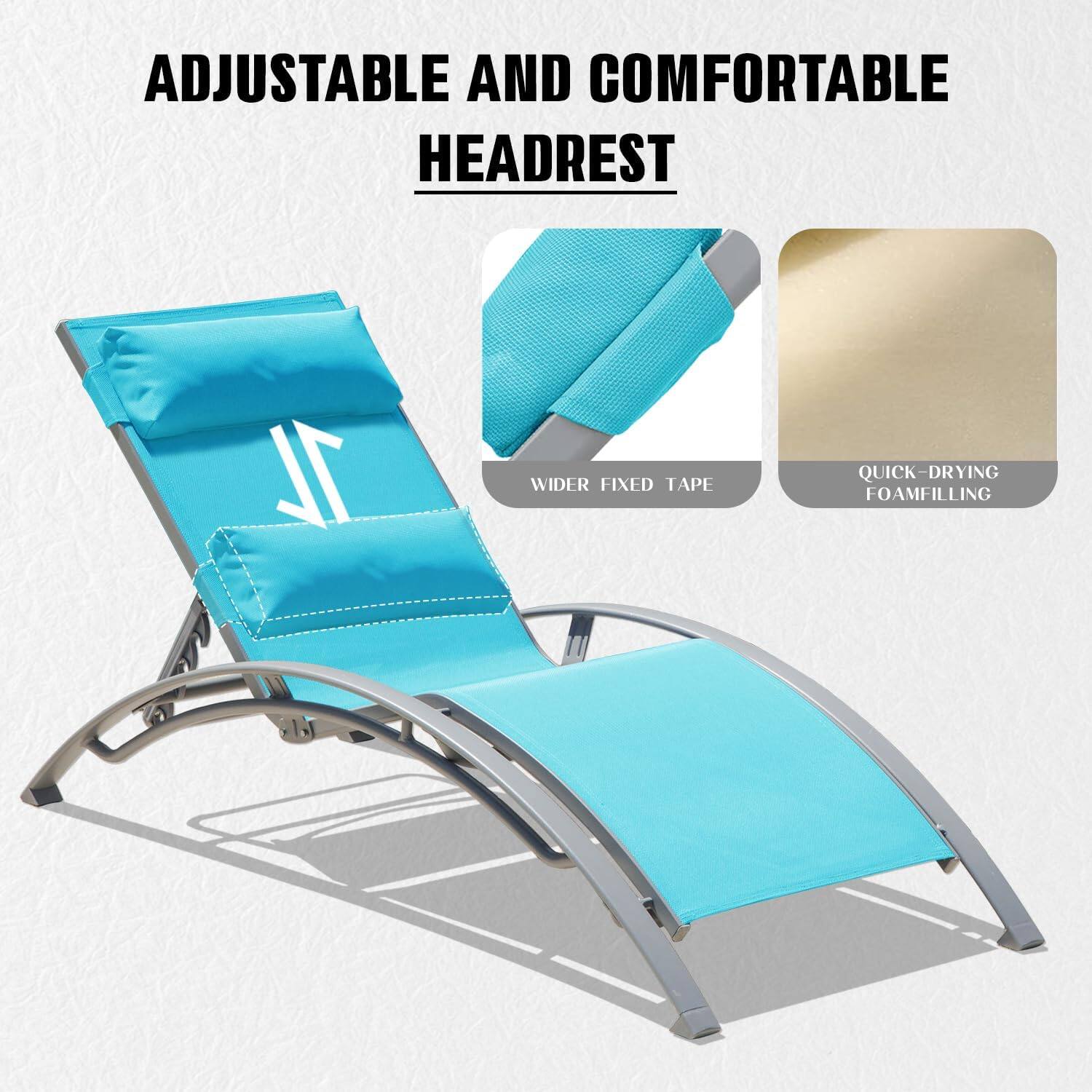 ADJUSTABLE AND COMFORTABLE HEADREST

WIDER FIXED TAPE

QUICK-DRYING FOAM FILLING