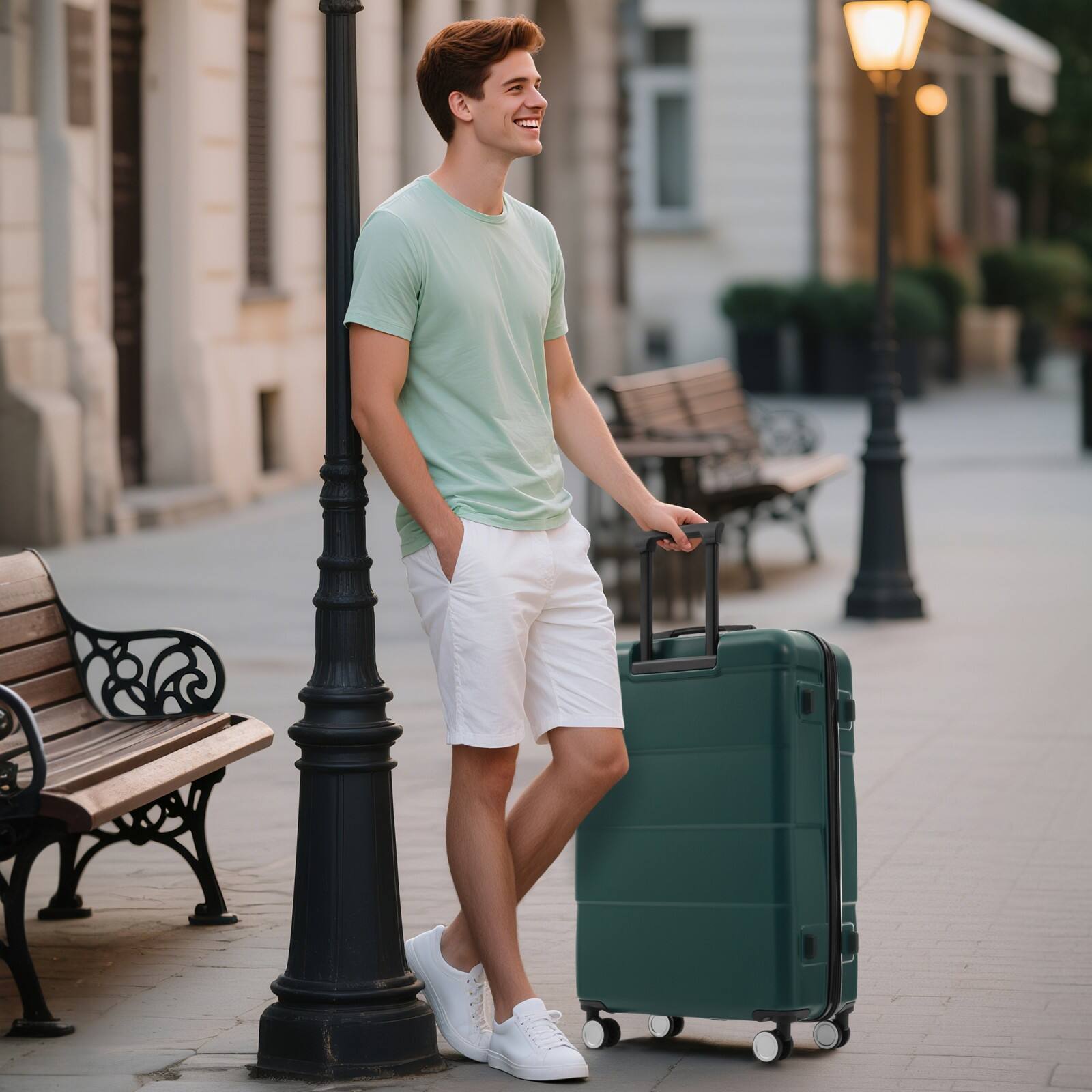 Alt View 1. Ecooso - Hardshell Luggage Sets 3 Piece Double Spinner Wheels Suitcase，Handle Password Lock, Lightweight 20"+24"+28" Luggages - Dark Green.