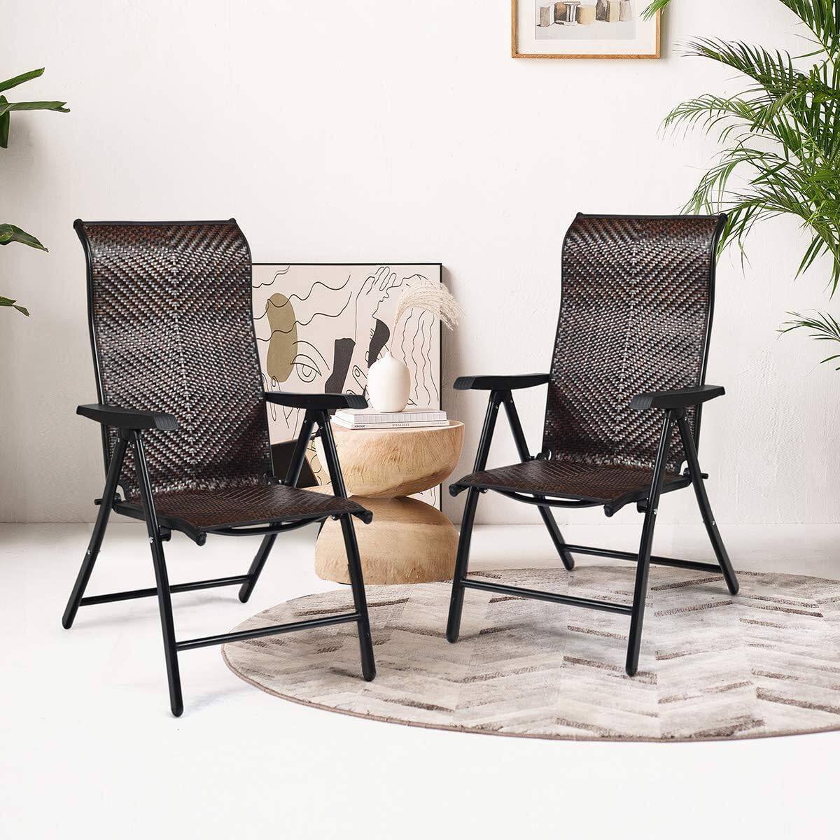 Back. Hivvago - Outdoor/Indoor Folding Patio Chair with Brown Rattan Seat and High Back-Rest - Brown.