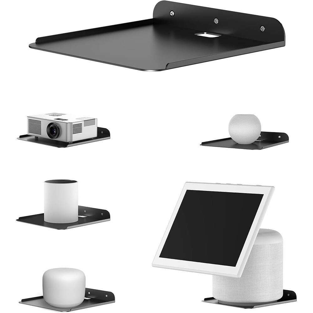 Alt View 2. RTMB - Wall Mount Shelf for Smart Speakers & Mini Projectors, Metal Design, Black.