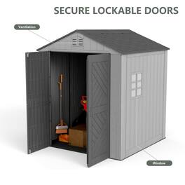 Yardgrace - 35 sq 6x6 ft. Outdoor Resin Storage Shed, Weatherproof Durable Tool Shed, Lockable with Floor and Window - Gray