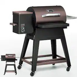 KingChii - 485-sq in Brown Portable Wood Pellet Grill with Detachable Legs and PID Control