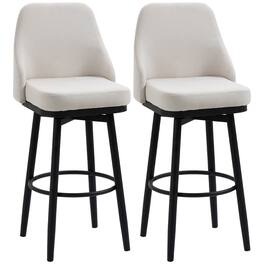 Homcom - Bar Height Bar Stools Set of 2, 360° Swivel, Steel Legs, Footrest, 29.5 Inch Seat - White