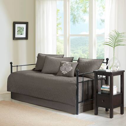 Front. Gracie Mills - Gracie Mills Sandy 6-Piece Cottage-Inspired Reversible Daybed Cover Set - Dark Grey.