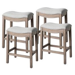 Maven Lane - Adrien Saddle Counter Stool Finish with Ash Grey Fabric Upholstery, Set of 4 - Reclaimed Oak