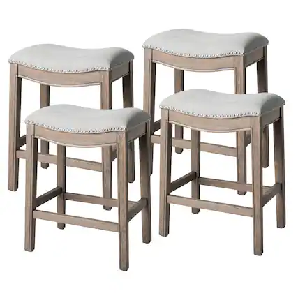Front. Maven Lane - Maven Lane Adrien Saddle Counter Stool in Reclaimed Oak Finish with Ash Grey Fabric Upholstery, Set of 4 - Reclaimed Oak.