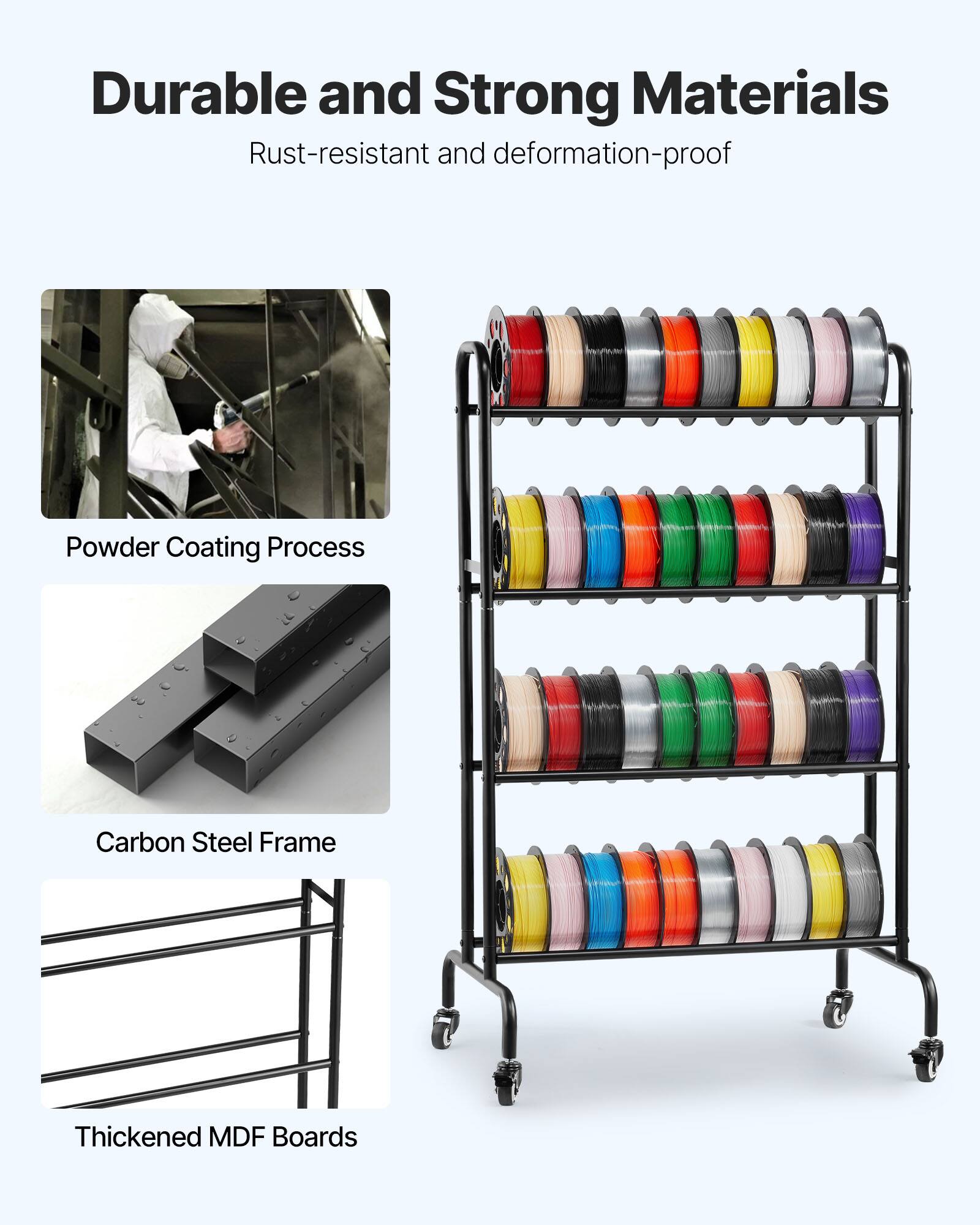 Durable and Strong Materials  
Rust-resistant and deformation-proof  

- Powder Coating Process  
- Carbon Steel Frame  
- Thickened MDF Boards