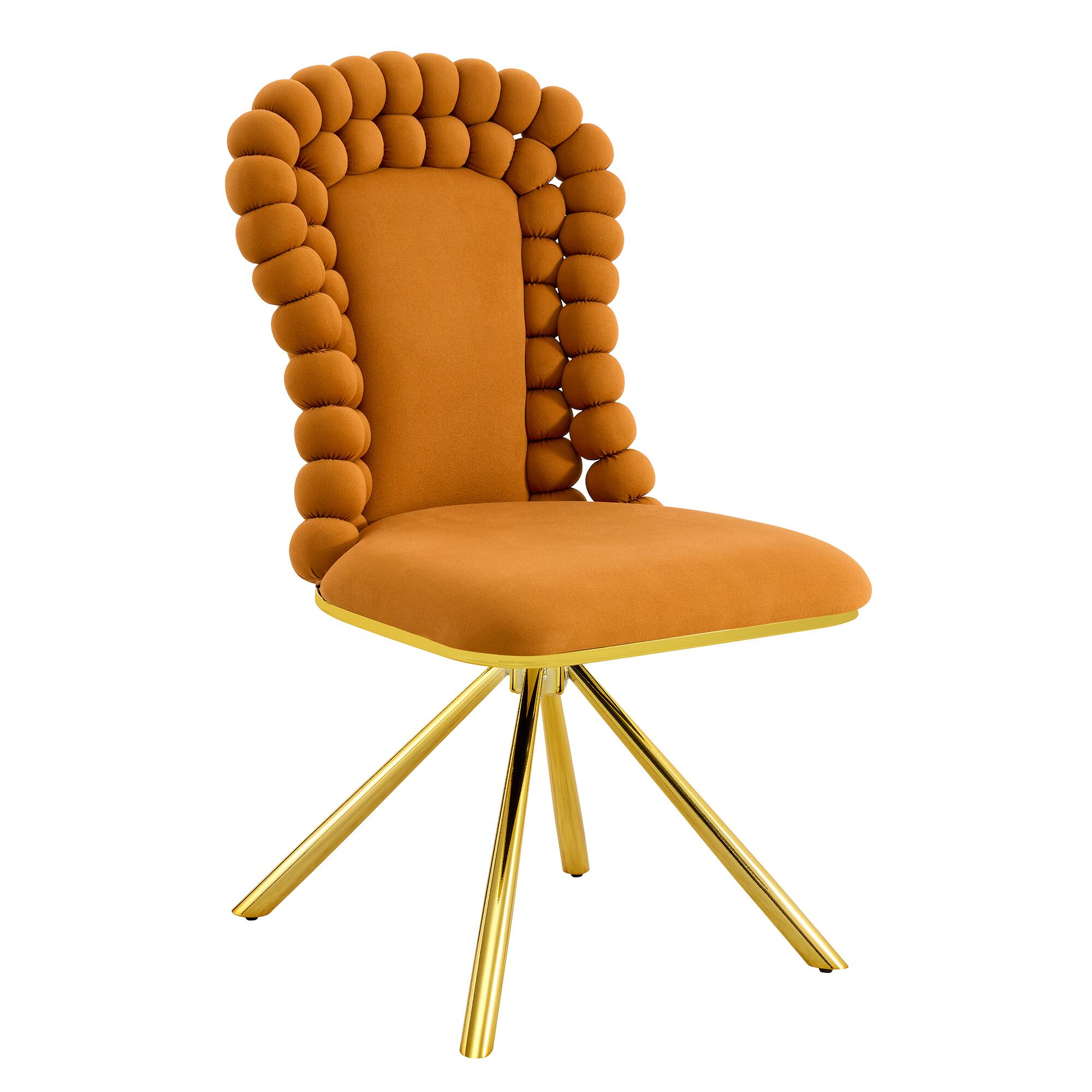 Alt View 6. Loheer - Loheer Velvet Dining Chairs Set of 2, Orange Bubble Back Accent Dining Chairs with Gold Legs, 1.71 ft - Gold,Orange.