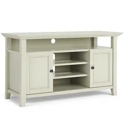 Front. Simpli Home - Amherst 54 inch Wide Solid Wood Transitional TV Stand in Antique White - Antique White.