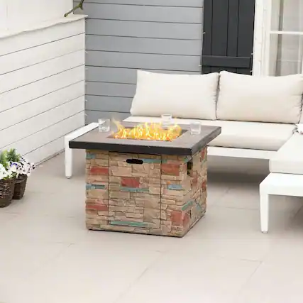 Front. Resenkos - 32 Inch Outdoor Propane Gas Fire Pit Table, 50,000 BTU Auto-Ignition Firepit, CSA Certification, Brown.