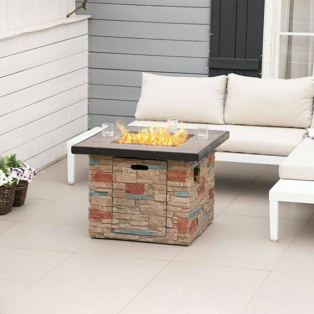 Front. Resenkos - 32 Inch Outdoor Propane Gas Fire Pit Table, 50,000 BTU Auto-Ignition Firepit, CSA Certification, Brown.