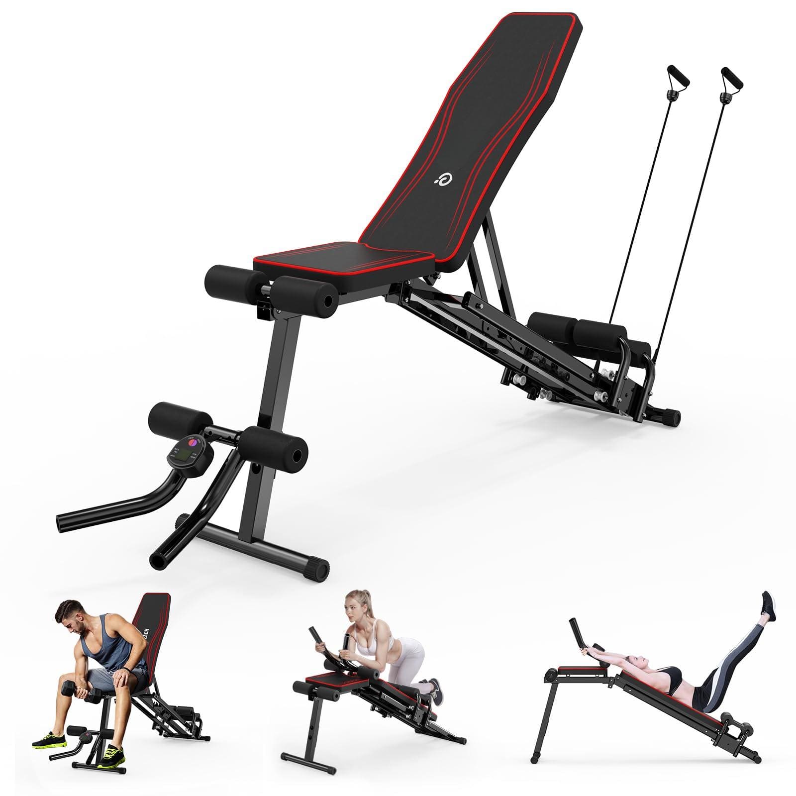 ThinkLink Electronic - Adjustable Weight Bench Workout For Home Gym Foldable s Capacity Full Body Strength Incline Flat Decline Sit-u - 2 in1 Workout Bench - Black & Red