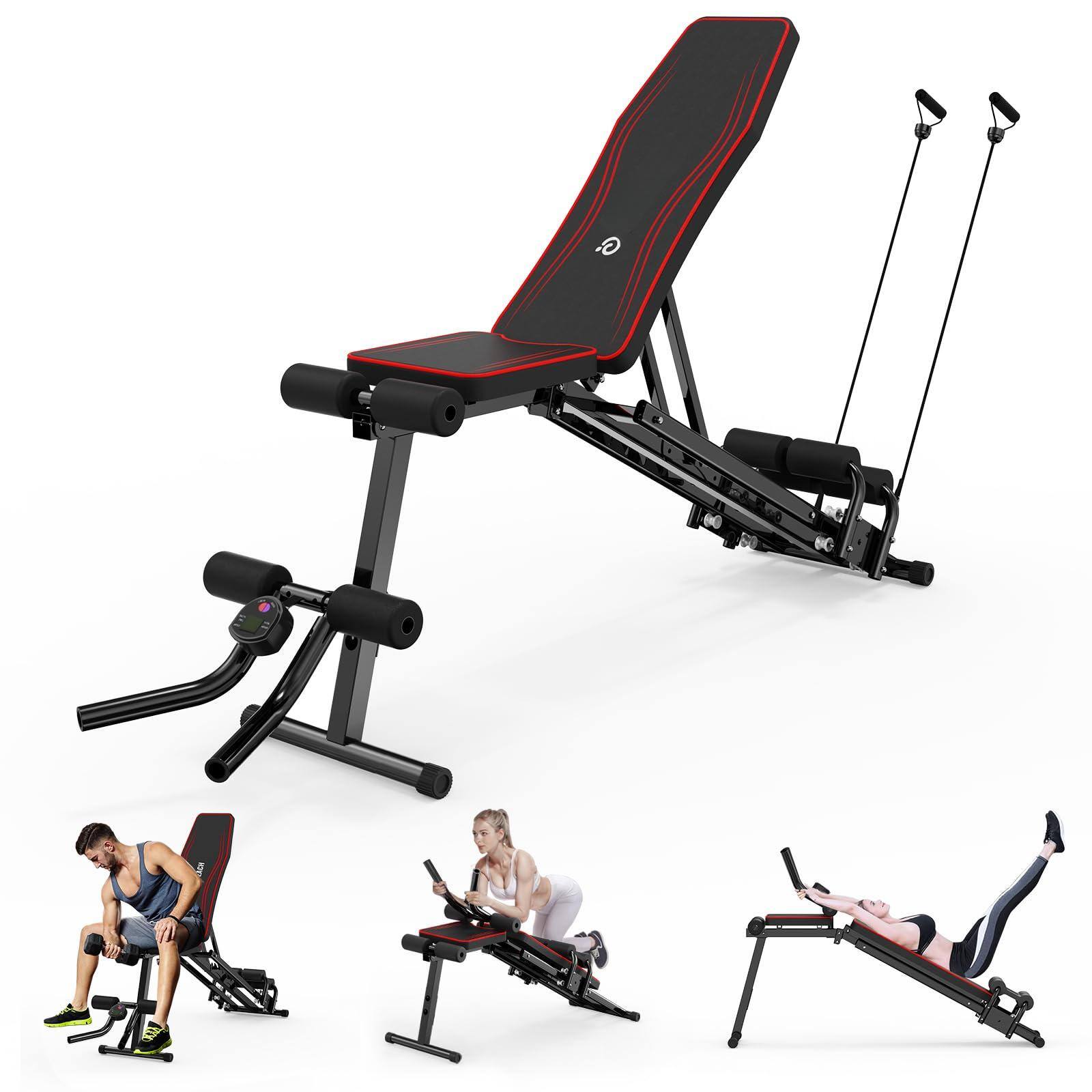 Front. ThinkLink Electronic - Adjustable Weight Bench Workout For Home Gym Foldable s Capacity Full Body Strength Incline Flat Decline Sit-u - 2 in1 Workout Bench - Black & Red.
