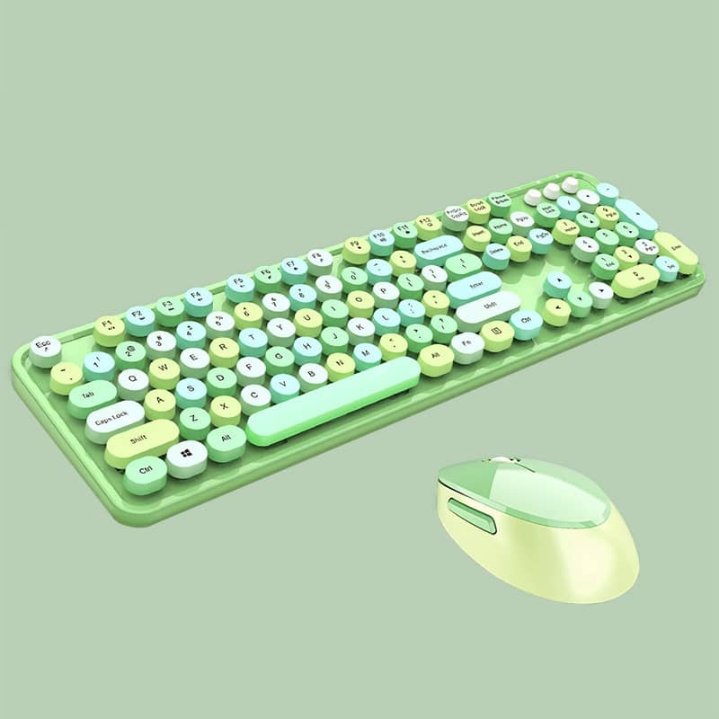 Luckbyte - Retro Full-Size Wireless Keyboard & Mouse Combo - Typewriter Style with Circular Suspension Keys, Pure Color - Green
