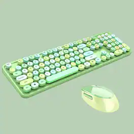 Luckbyte - Retro Full-Size Wireless Keyboard & Mouse Combo - Typewriter Style with Circular Suspension Keys, Pure Color - Green