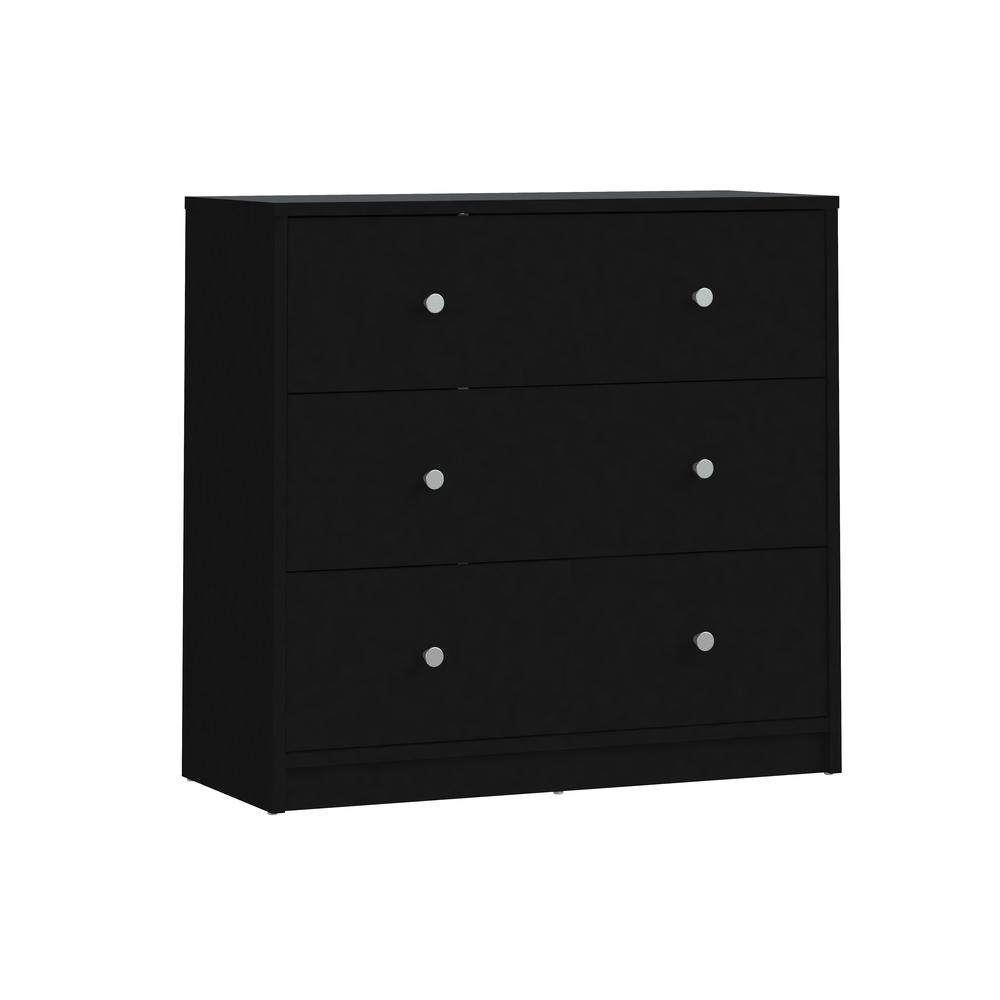 Angle. FurniFact - Black 3 Drawer Dresser - Compact Small Chest of Drawers for Bedrooms - Black.