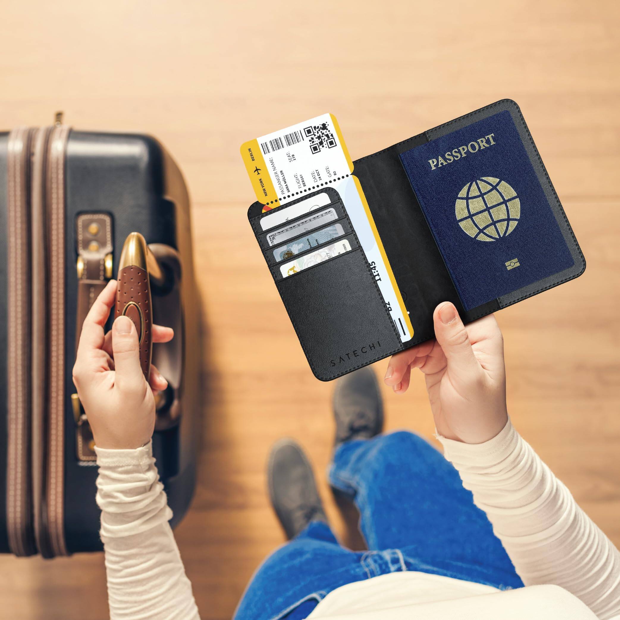Vegan-Leather FindAll Passport Cover サンド Satechi Passport Holder for Travel with Find My, Passport Cover