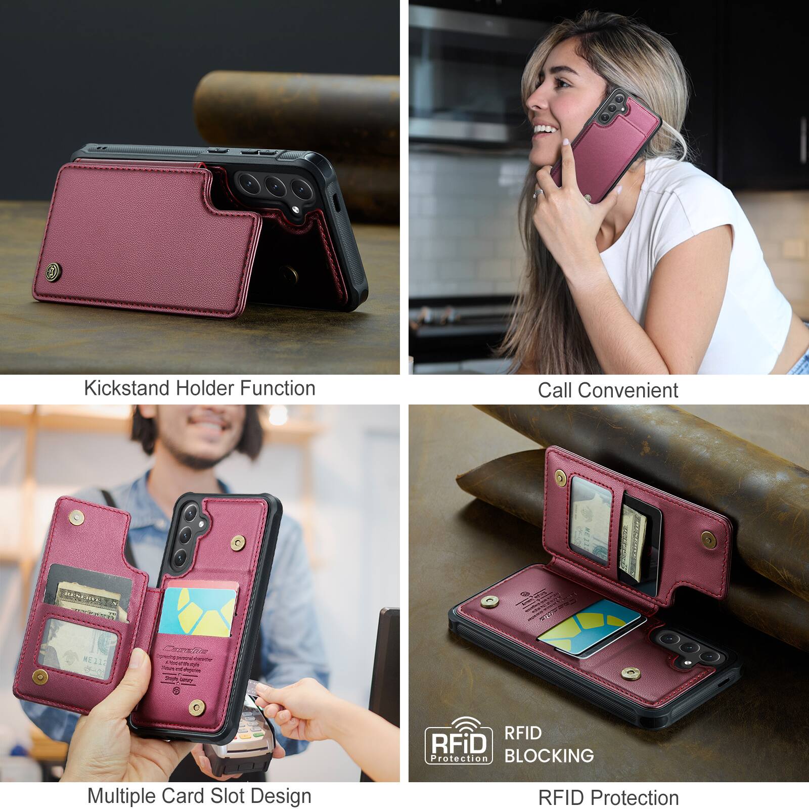 Kickstand Holder Function

Call Convenient

Multiple Card Slot Design

RFID Protection