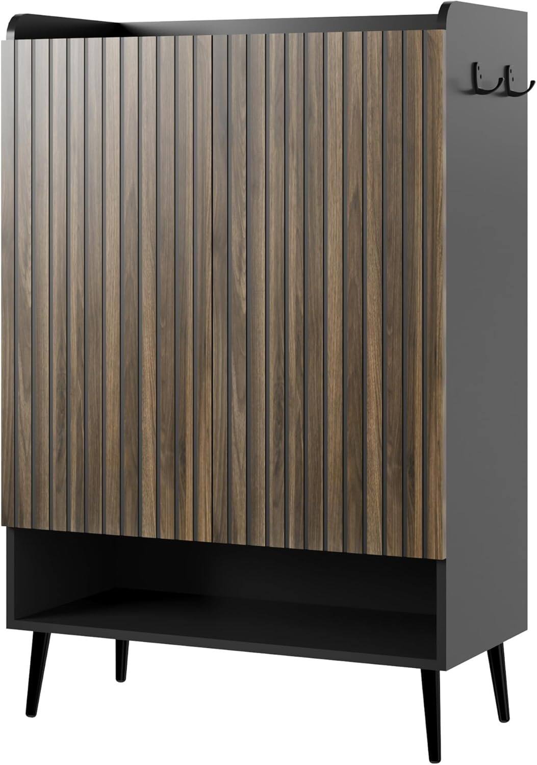 Alt View 3. Homhougo - Shoe Cabinet, Large Shoe Cabinet with 2 Doors, Adjustable Shelves, Shoe Organizer with Doors for Hallway, Entryway, - ‎Black.