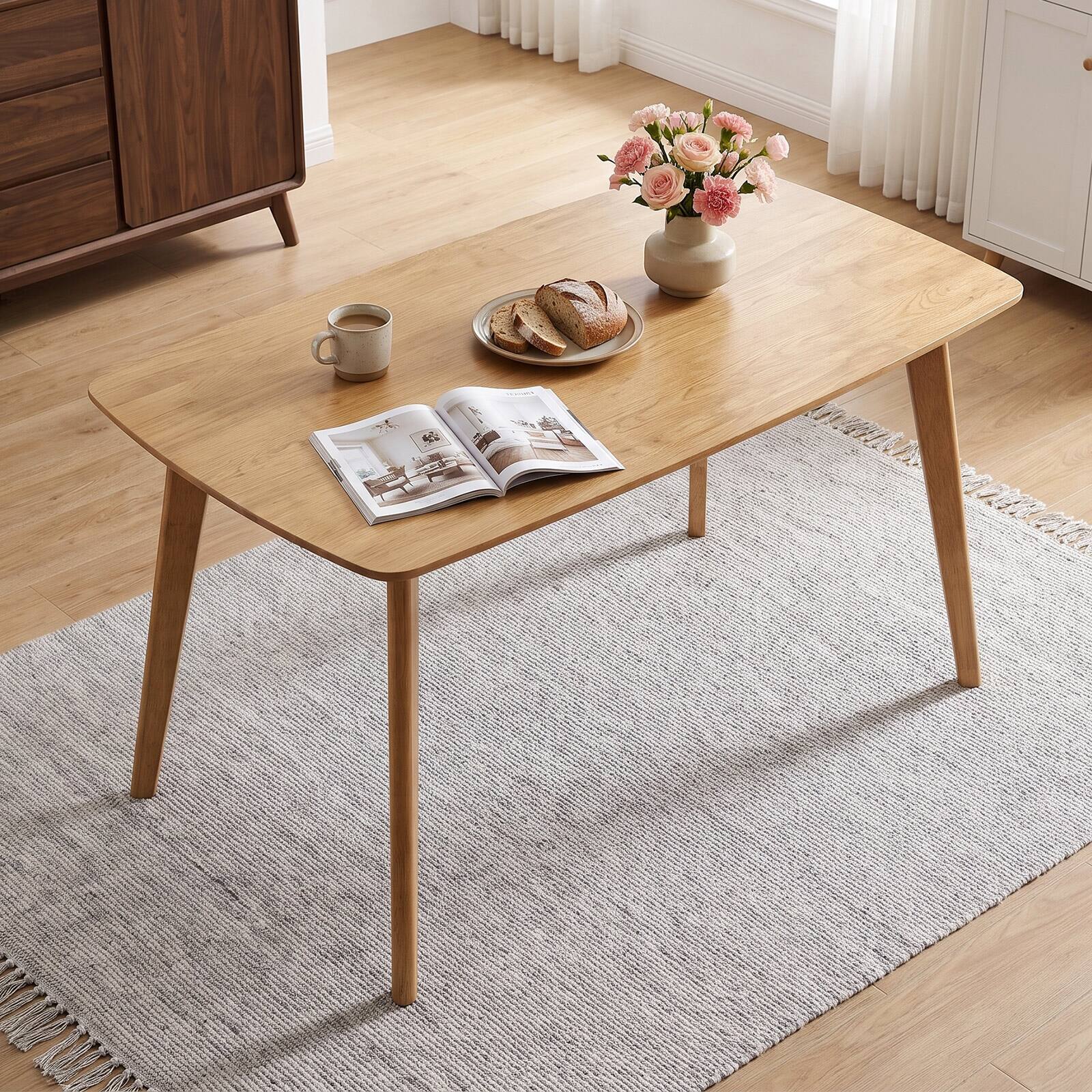 Alt View 1. Costway - Costway 55" Solid Wood Dining Table with Rounded Edges, Heavy-duty, Loads up to 220 Lbs - Natural.