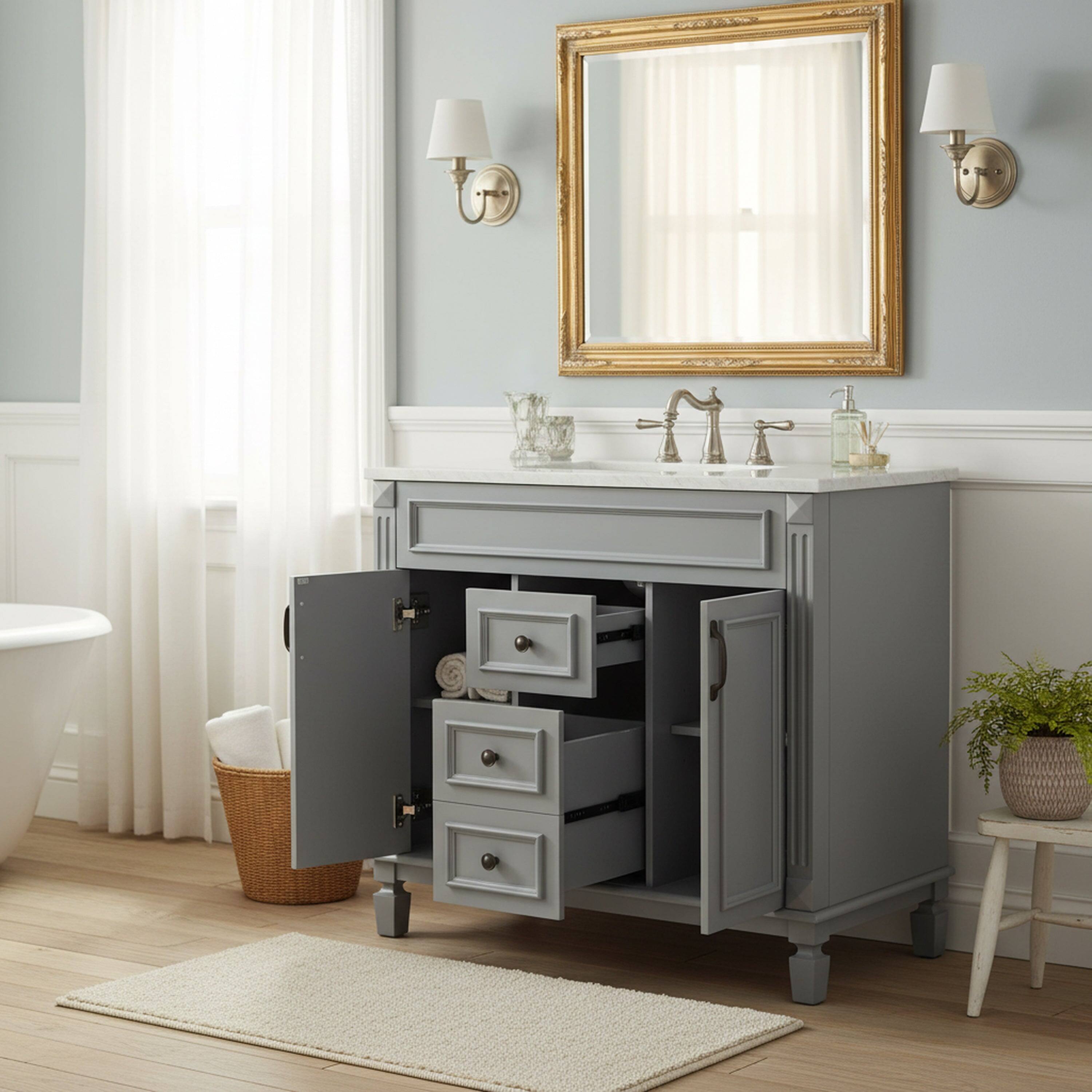 Alt View 1. Boyel Living - 36 Inch Modern Bathroom Vanity Cabinet Only Soft Closing Doors Drawers Gray - Gray.