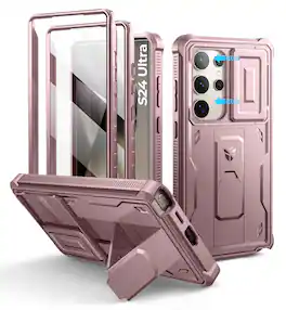 dexnor - for Samsung Galaxy S24 Ultra Case with Built-in Slide Camera Cover & Screen Protector & Kickstand - Peony Pink