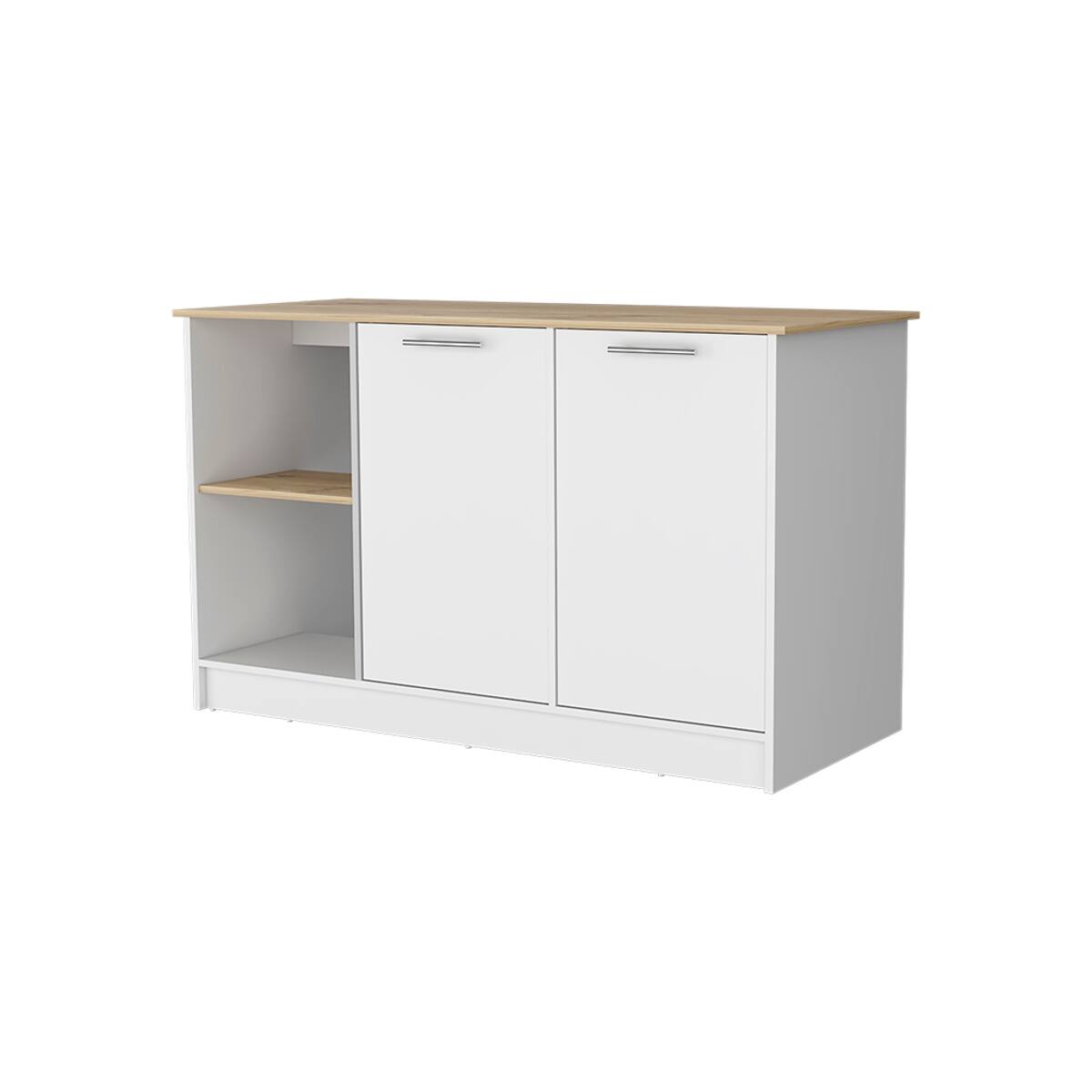 Angle. Loheer - Loheer Large Stationary Kitchen Island with 59-Inch Countertop and Double Door Cabinets - Multi.