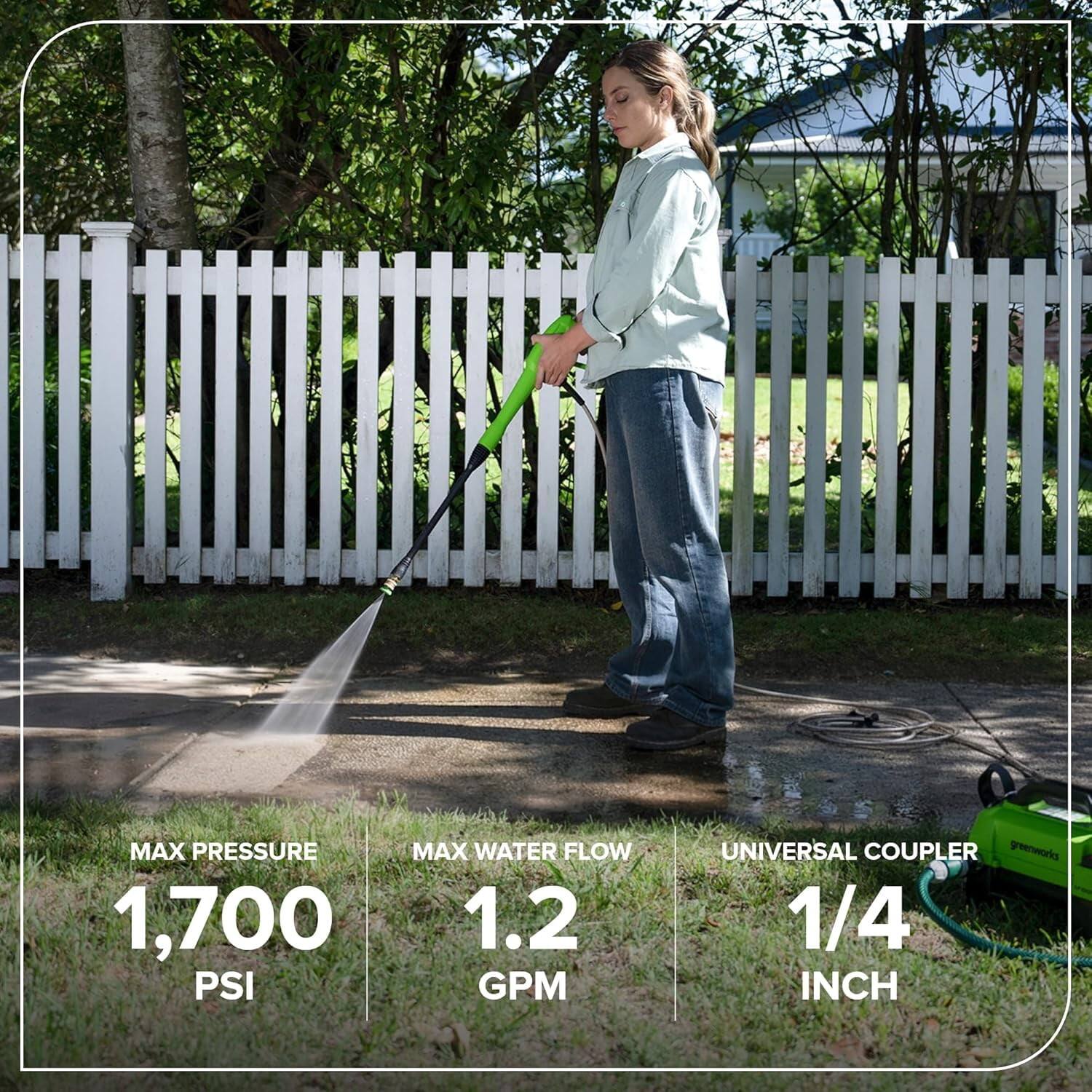 MAX PRESSURE 1,700 PSI  
MAX WATER FLOW 1.2 GPM  
UNIVERSAL COUPLER 1/4 INCH