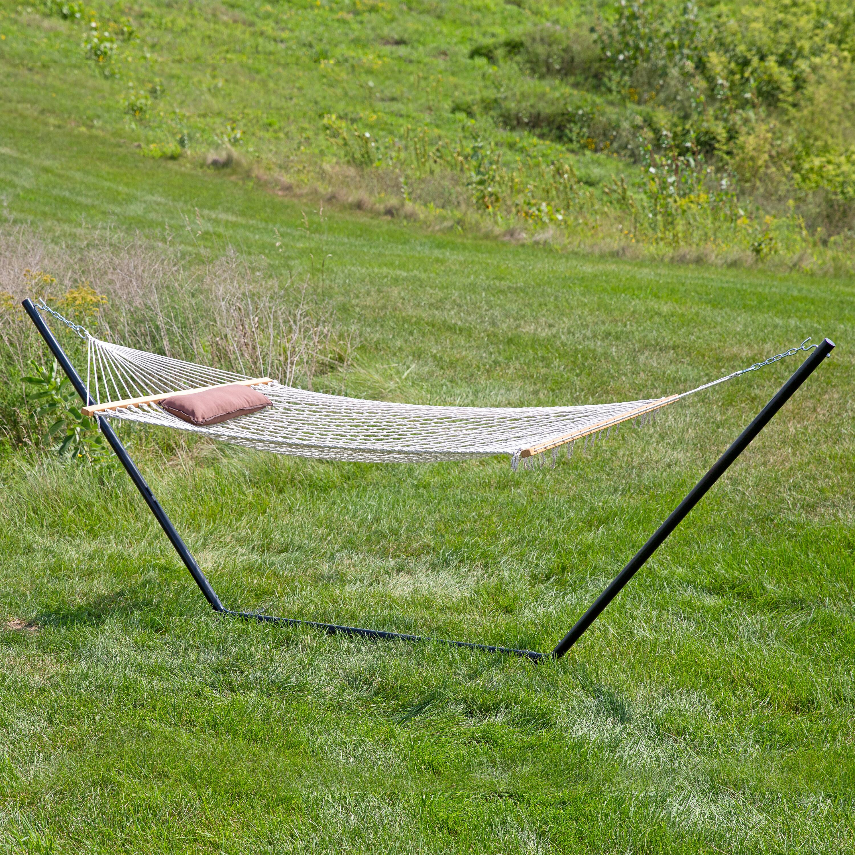 Alt View 5. Sunnydaze - 2-Person Rope Hammock with Steel Stand and Pad/Pillow - Desert Stripe.