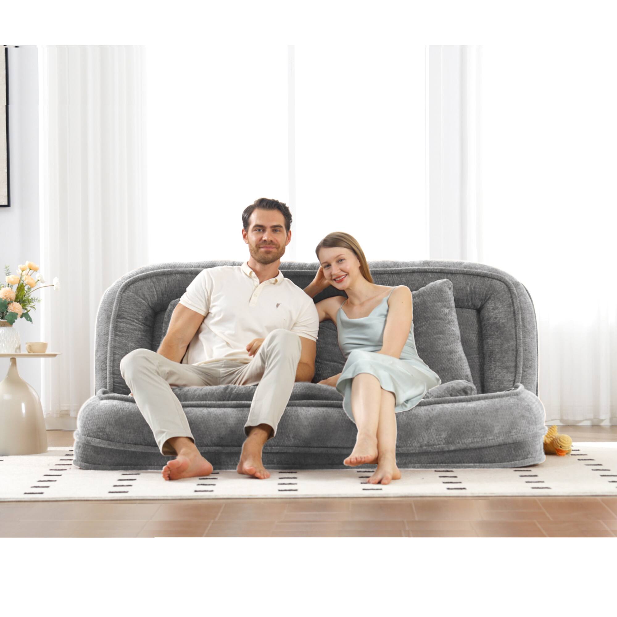 Angle. GOODSILO - Extra Large Convertible Floor Sofa Bed with Adjustable Backrest for Comfortable Lounging and Napping - Light Gray.