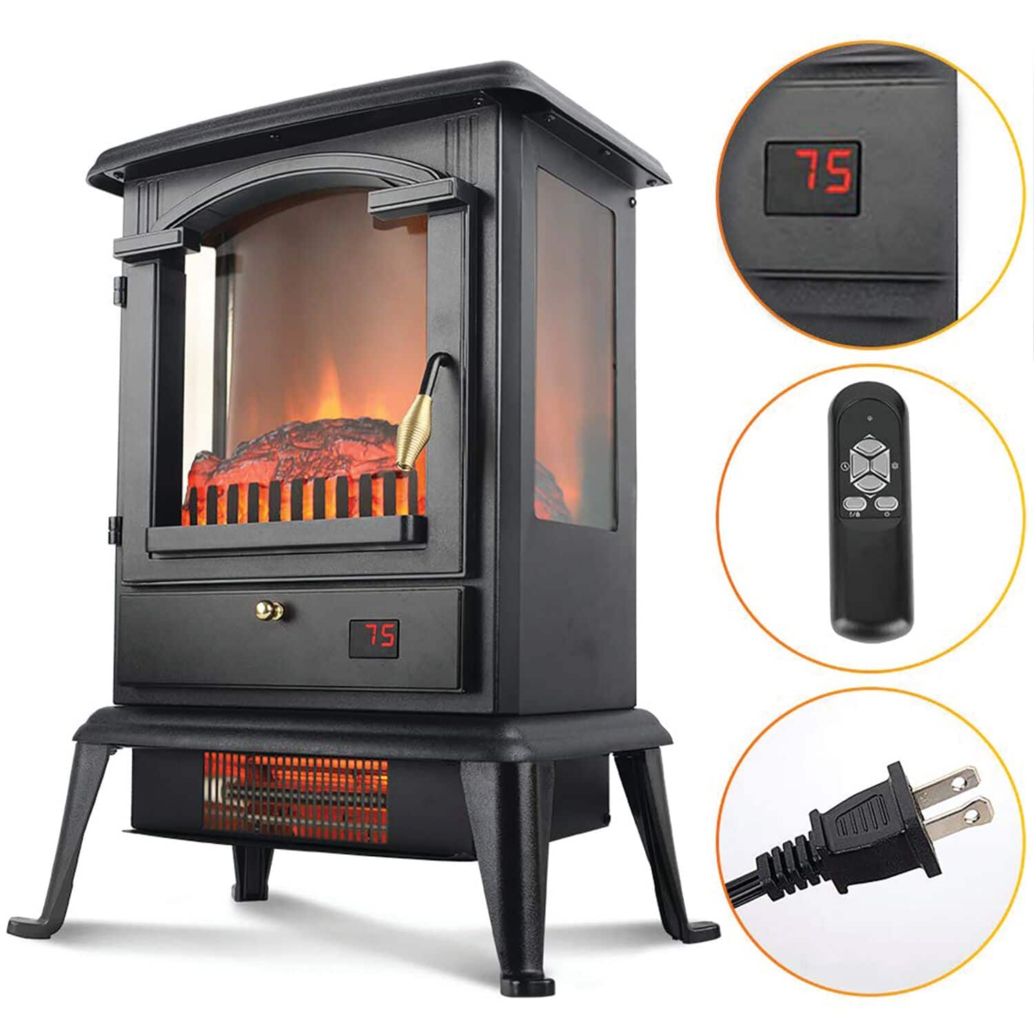 Left. Lifesmart - 3 Sided Flame View Infrared Heater Stove - Black.